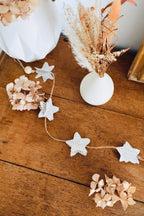 Les pages se transforment en étoiles, les mots en éclats de poésie. Cette guirlande, façonnée à la main dans des livres anciens, mêle papier, bois et jute dans une alliance naturelle. Chaque étoile, légère et unique, raconte un fragment d’histoire suspendu. Une décoration pleine d’âme, entre nostalgie et lumière. ninona