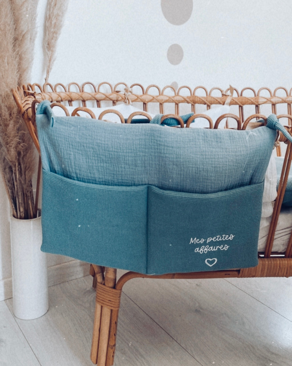 Pochette de lit en nid d'abeille bleu pétrole