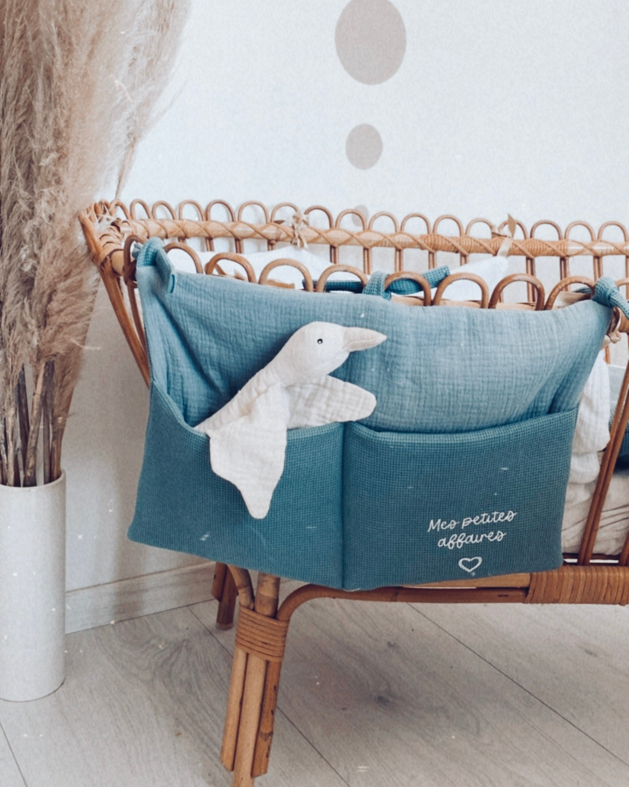 Pochette de lit en nid d'abeille bleu pétrole