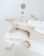 Offrez à bébé le confort d’une gigoteuse Ninona, confectionnée à la main en nid d’abeille et double gaze de coton écru. Pratique et sécurisante, elle remplace la couverture et favorise un sommeil apaisant. Grâce à la personnalisation avec le prénom de l’enfant, cette gigoteuse devient un cadeau unique et précieux. Ninona, marque artisanale et créative, s’engage à proposer des pièces intemporelles alliant douceur, qualité et authenticité.