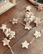 Décoration murale de Noël artisanale composée d’étoiles en papier découpées et superposées une à une. Parfaite pour créer une ambiance douce et poétique dans la maison : salon, entrée, chambre d’enfant, autour du sapin ou le long d’un miroir. Une guirlande minimaliste, légère, unique et fabriquée avec soin, qui apporte une touche naturelle et chaleureuse à l’univers festif. ninona